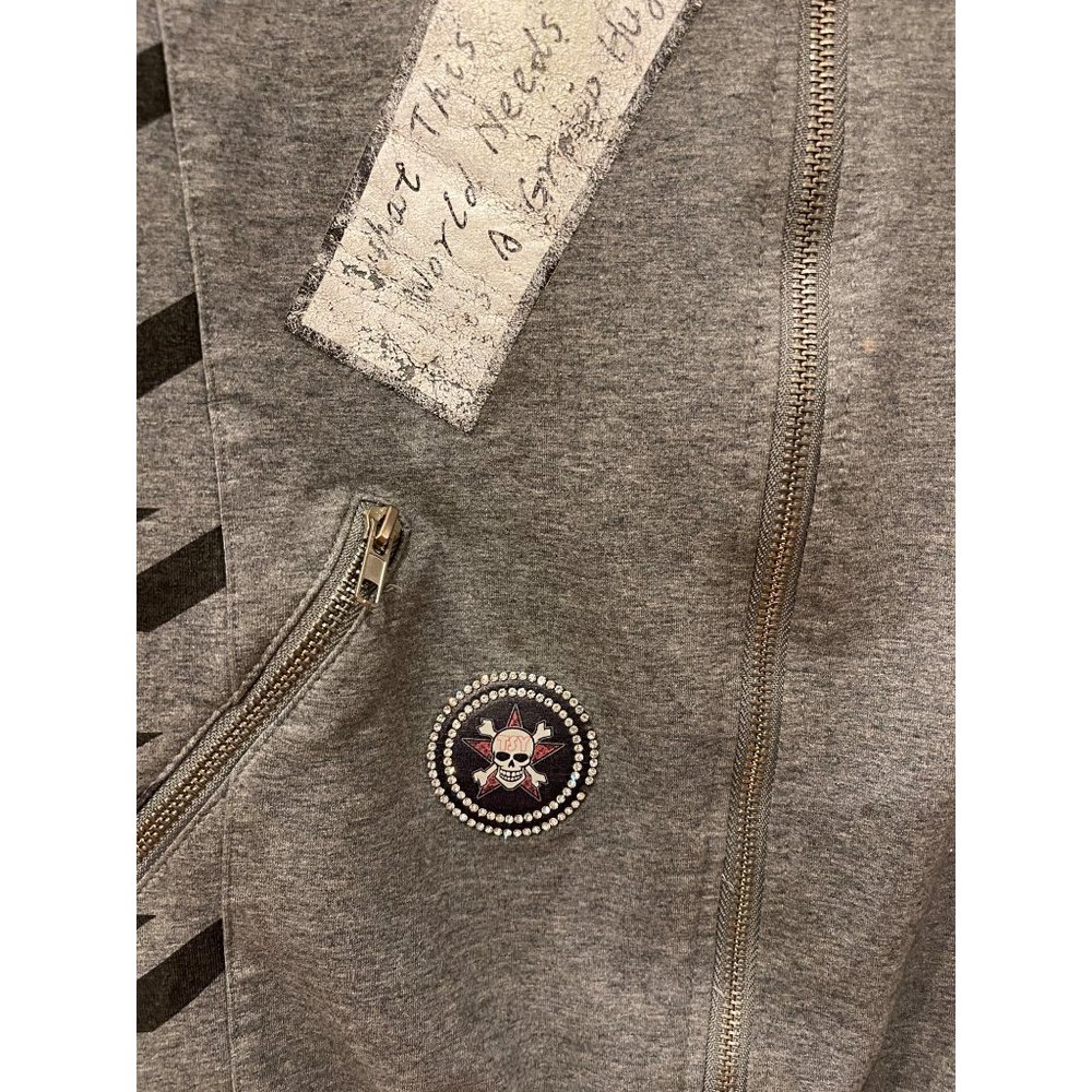 Extelle Houndstooth Zip Up Jacket Size S / M Bling Skull, Cotton Black Gray Rock - Picture 7 of 8